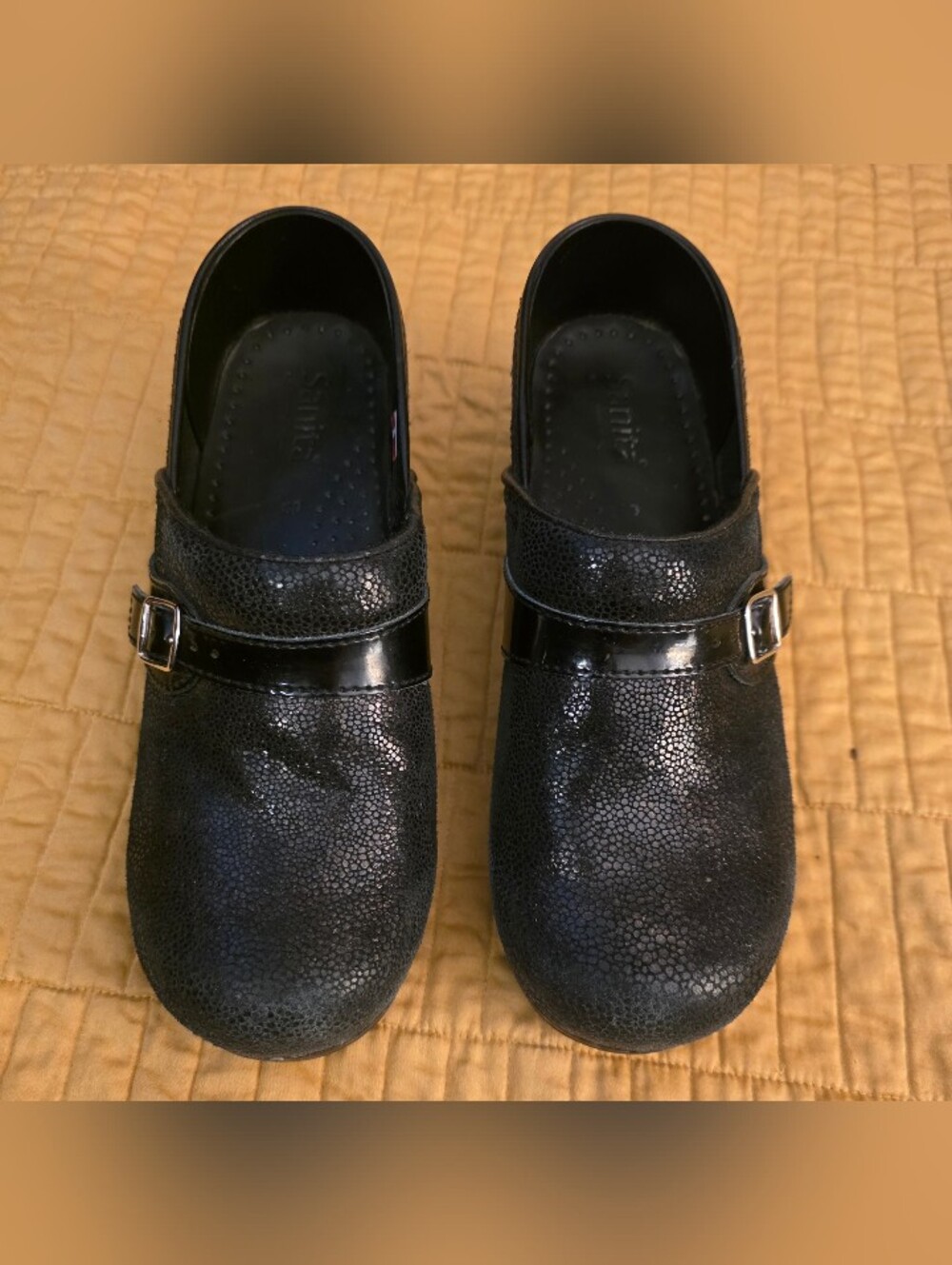 Black Sanita Slip-On Clogs with Buckle Strap Size 38